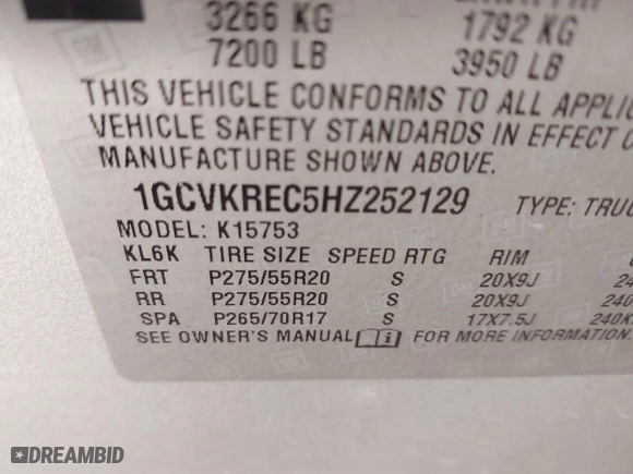 2017 Chevrolet Silverado 1500 LT with VIN 1GCVKREC5HZ252129, listed as a IAAI auction lot 41527539 with 135,982 mi miles. Bid and sale history available at carsss.com. Image 9.