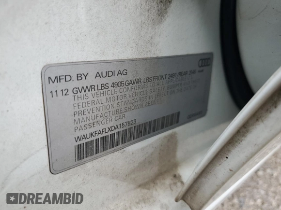 2013 Audi A4 Prestige with VIN WAUKFAFLXDA157823, listed as a Copart auction lot 62749474 with 137,256 mi miles and Salvage Title. Bid and sale history available at carsss.com. Image 15.