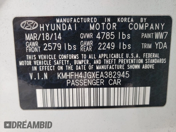 2014 Hyundai Azera Limited with VIN KMHFH4JGXEA382945, listed as a Copart auction lot 71667754 with 91,056 mi miles and Salvage Title. Bid and sale history available at carsss.com. Image 12.