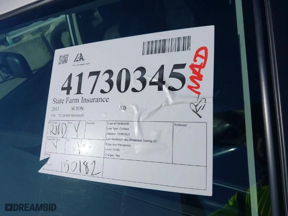 2013 Scion xB with VIN JTLZE4FE5DJ039691, listed as a IAAI auction lot 41730345 with 150182 miles. Bid and sale history available at carsss.com. Image 18.