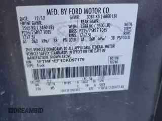 2013 Ford F-150 XL with VIN 1FTMF1EF1DKD97179, listed as a Copart auction lot 74531024 with Not Provided miles and Salvage Title. Bid and sale history available at DreamBid. Image 12.