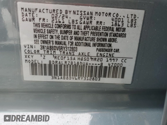 2024 Nissan Sentra SR with VIN 3N1AB8DV6RY312803, listed as a Copart auction lot 49324725 with 4,896 mi miles and Salvage title. Bid and sale history available at DreamBid. Image 13.
