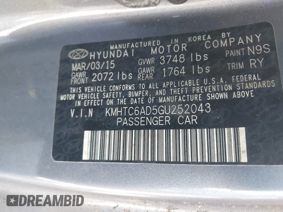 2016 Hyundai Veloster with VIN KMHTC6AD5GU252043, listed as a IAAI auction lot 42810862 with 128,098 mi miles and . Bid and sale history available at DreamBid. Image 9.