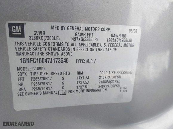 2007 Chevrolet Suburban LTZ with VIN 1GNFC16047J173546, listed as a IAAI auction lot 41653723 with 1 mi miles. Bid and sale history available at carsss.com. Image 9.