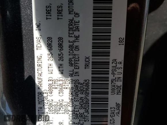 2023 Toyota Tundra Limited with VIN 5TFJA5DB6PX096065, listed as a Copart auction lot 57364635 with 36,811 mi miles and Salvage title. Bid and sale history available at DreamBid. Image 13.