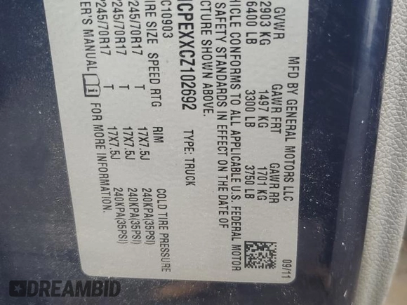 2012 Chevrolet Silverado 1500 Work Truck with VIN 1GCNCPEXXCZ102692, listed as a Copart auction lot 54326055 with 110,341 mi miles and Clean Title. Bid and sale history available at DreamBid. Image 12.