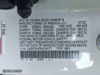 2022 Honda CR-V Hybrid EX with VIN 5J6RT6H52NL044177, listed as a IAAI auction lot 41621933 with 29,518 mi miles. Bid and sale history available at carsss.com. Image 9.