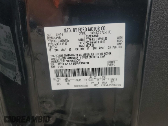 2014 Ford F-150 XL с VIN 1FTFX1EF3EFA99250, выставлен на аукционе Copart как лот 58486515 с пробегом 192 096 миль миль и Списание • Salvage title. История ставок и продаж доступна на DreamBid. Изображение 12.