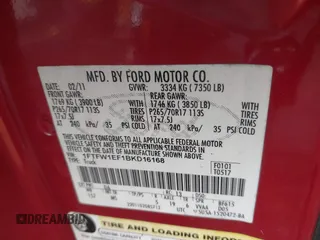 2011 Ford F-150 XL with VIN 1FTFW1EF1BKD16168, listed as a IAAI auction lot 42659851 with 256,032 mi miles and . Bid and sale history available at DreamBid. Image 9.