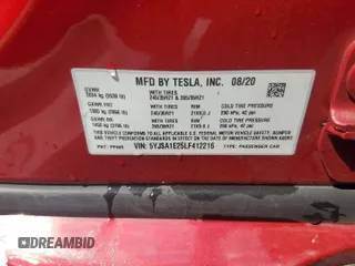 2020 Tesla Model S Long Range with VIN 5YJSA1E25LF412216, listed as a Copart auction lot 62078295 with 45,384 mi miles and Salvage title. Bid and sale history available at DreamBid. Image 13.