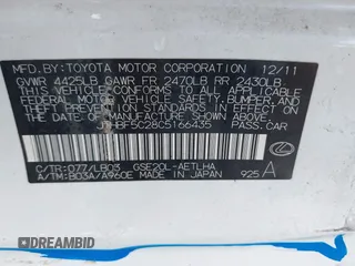 2012 Lexus IS 250 with VIN JTHBF5C28C5166435, listed as a IAAI auction lot 42509339 with 182,870 mi miles and . Bid and sale history available at DreamBid. Image 9.