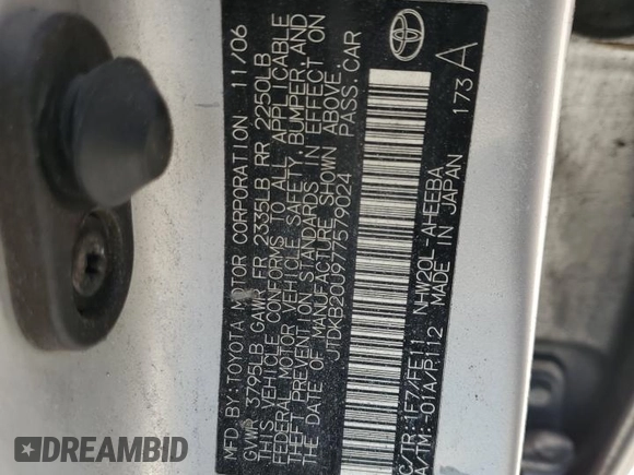 2007 Toyota Prius with VIN JTDKB20U977579024, listed as a Copart auction lot 64580545 with 392,179 mi miles and Clean title. Bid and sale history available at DreamBid. Image 12.