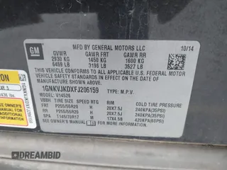 2015 Chevrolet Traverse LTZ with VIN 1GNKVJKDXFJ206159, listed as a IAAI auction lot 41762515 with 143,062 mi miles and . Bid and sale history available at DreamBid. Image 9.