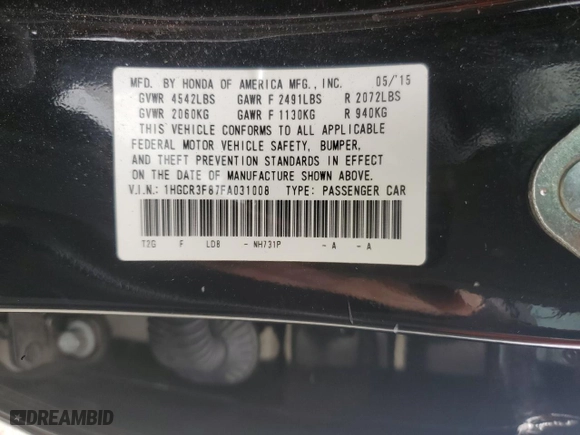 2015 Honda Accord Sedan EX-L with VIN 1HGCR3F87FA031008, listed as a Copart auction lot 52763705 with 78,974 mi miles and Clean Title. Bid and sale history available at carsss.com. Image 12.