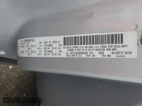 2008 Dodge Ram 1500 SLT with VIN 1D7HU18228S584488, listed as a Copart auction lot 88254355 with 152,382 mi miles and Non Repairable. Bid and sale history available at carsss.com. Image 12.