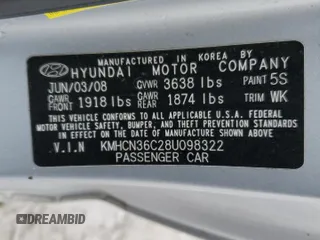 2008 Hyundai Accent SE z VIN KMHCN36C28U098322, wystawiony jako Copart lot #85439204 z przebiegiem 73 280 mil mil oraz Czysty tytuł • Clean title. Historia ofert i sprzedaży dostępna na DreamBid. Obrazek 14.