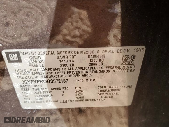 2016 Cadillac SRX Luxury Collection with VIN 3GYFNEE35GS572187, listed as a Copart auction lot 48000445 with 102,297 mi miles and Salvage Title. Bid and sale history available at carsss.com. Image 12.