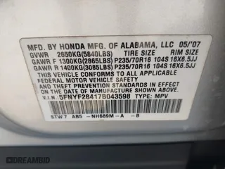 2007 Honda Pilot EX with VIN 5FNYF28417B043598, listed as a IAAI auction lot 41535648 with 171,012 mi miles. Bid and sale history available at carsss.com. Image 9.
