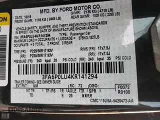 2019 Ford Fusion Hybrid SE with VIN 3FA6P0LU4KR141294, listed as a Copart auction lot 65058972 with 96,211 mi miles. Bid and sale history available at carsss.com. Image 12.