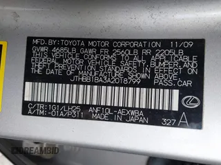 2010 Lexus HS 250h with VIN JTHBB1BA3A2018799, listed as a IAAI auction lot 42056815 with 220,768 mi miles. Bid and sale history available at carsss.com. Image 9.