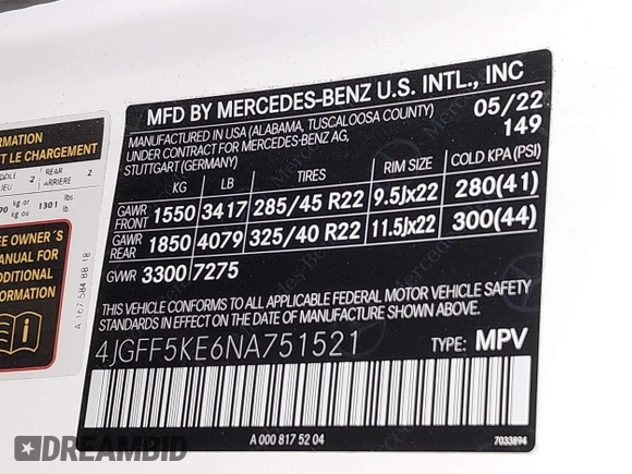 2022 Mercedes-Benz GLS 450 with VIN 4JGFF5KE6NA751521, listed as a IAAI auction lot 41368679 with 17,086 mi miles and . Bid and sale history available at DreamBid. Image 9.
