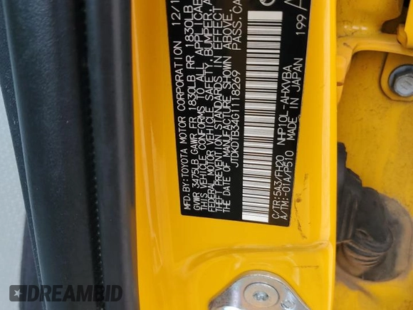 2016 Toyota Prius One with VIN JTDKDTB34G1118269, listed as a Copart auction lot 56004065 with 314,404 mi miles and Salvage Title. Bid and sale history available at DreamBid. Image 12.