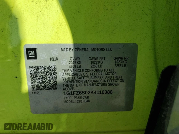 2019 Chevrolet Bolt EV Premier with VIN 1G1FZ6S02K4110388, listed as a Copart auction lot 52426095 with 65,913 mi miles and Salvage title. Bid and sale history available at DreamBid. Image 12.