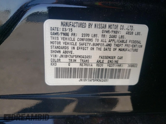 2015 Infiniti Q50 Sport with VIN JN1BV7AP5FM342451, listed as a Copart auction lot 54985825 with 149,516 mi miles and Salvage title. Bid and sale history available at DreamBid. Image 12.