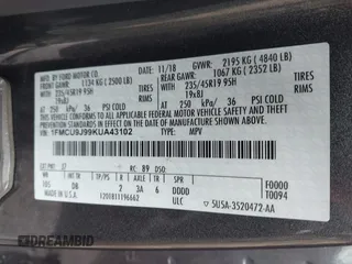 2019 Ford Escape Titanium с VIN 1FMCU9J99KUA43102, выставлен на аукционе IAAI как лот 42146907 с пробегом 91 724 миль миль и . История ставок и продаж доступна на DreamBid. Изображение 9.