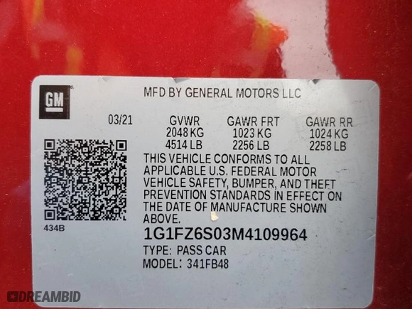 2021 Chevrolet Bolt EV Premier with VIN 1G1FZ6S03M4109964, listed as a Copart auction lot 43561605 with 19,290 mi miles and Salvage Title. Bid and sale history available at carsss.com. Image 13.
