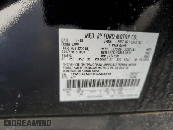 2019 Ford Police Interceptor Utility z VIN 1FM5K8AR3KGA63319, wystawiony jako Copart lot #49669175 z przebiegiem 100 110 mil mil oraz Szkoda całkowita • Salvage title. Historia ofert i sprzedaży dostępna na DreamBid. Obrazek 13.