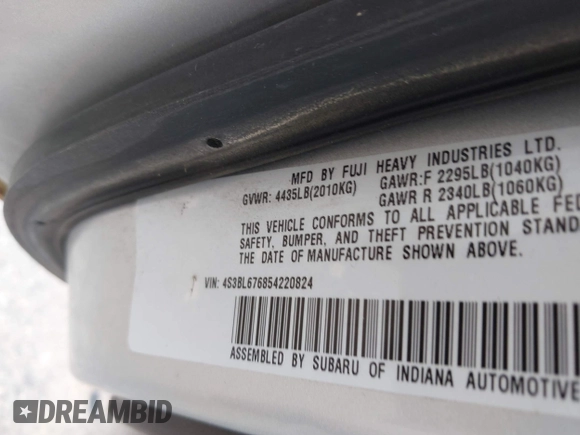 2005 Subaru Legacy GT Limited with VIN 4S3BL676854220824, listed as a IAAI auction lot 42347882 with 156,864 mi miles and . Bid and sale history available at DreamBid. Image 9.