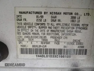 1999 Nissan Altima XE with VIN 1N4DL01D3XC196105, listed as a IAAI auction lot 39336338 with 183,010 mi miles. Bid and sale history available at carsss.com. Image 9.