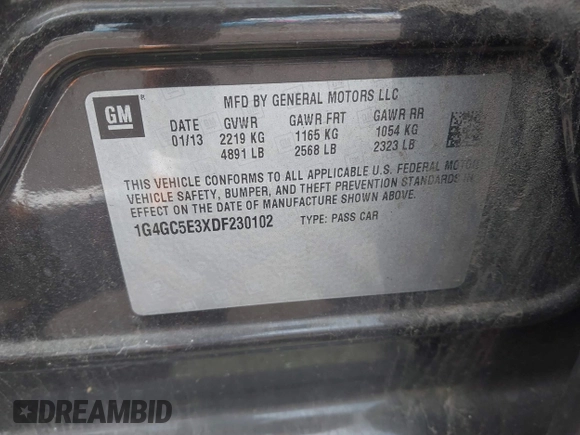 2013 Buick LaCrosse Leather with VIN 1G4GC5E3XDF230102, listed as a IAAI auction lot 42601662 with 158,212 mi miles and . Bid and sale history available at DreamBid. Image 9.