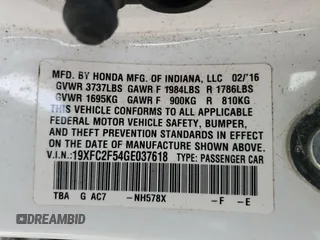2016 Honda Civic Sedan LX with VIN 19XFC2F54GE037618, listed as a Copart auction lot 44584325 with 130,516 mi miles and Salvage Title. Bid and sale history available at carsss.com. Image 13.