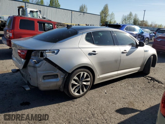 2015 Kia Optima SX Turbo with VIN 5XXGR4A64FG369434, listed as a Copart auction lot 53013555 with 119,398 mi miles and Salvage title. Bid and sale history available at DreamBid. Image 3.