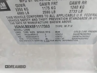 2015 Chevrolet Equinox LT with VIN 2GNALBEK8F1117363, listed as a IAAI auction lot 41994648 with 87,748 mi miles. Bid and sale history available at carsss.com. Image 9.