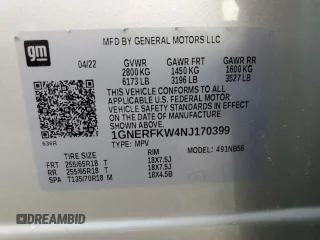 2022 Chevrolet Traverse LS z VIN 1GNERFKW4NJ170399, wystawiony jako Copart lot #58354155 z przebiegiem 29 136 mil mil oraz Czysty tytuł • Clean title. Historia ofert i sprzedaży dostępna na DreamBid. Obrazek 13.