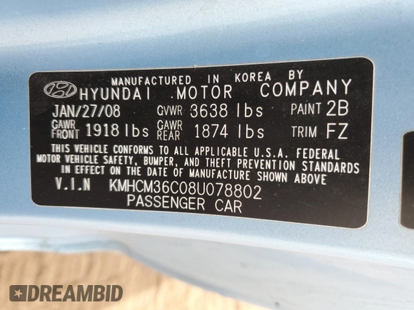 2008 Hyundai Accent GS with VIN KMHCM36C08U078802, listed as a Copart auction lot 50921905 with 54,143 mi miles and Salvage Title. Bid and sale history available at carsss.com. Image 12.