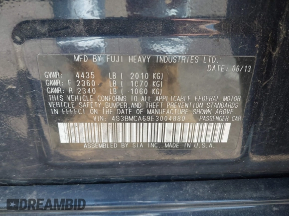 2014 Subaru Legacy 2.5i with VIN 4S3BMCA69E3004880, listed as a IAAI auction lot 42258416 with 118,937 mi miles and . Bid and sale history available at DreamBid. Image 9.