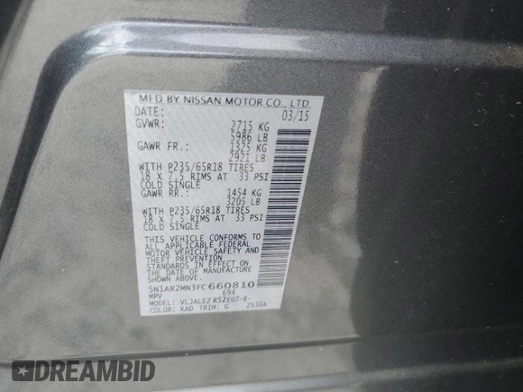 2015 Nissan Pathfinder SL z VIN 5N1AR2MN3FC660810, wystawiony jako Copart lot #55645045 z przebiegiem 115 126 mil mil oraz Szkoda całkowita • Salvage title. Historia ofert i sprzedaży dostępna na DreamBid. Obrazek 13.