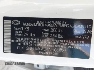 2022 Hyundai Elantra SEL with VIN 5NPLM4AG5NH067787, listed as a IAAI auction lot 41804677 with 93,276 mi miles and . Bid and sale history available at DreamBid. Image 9.