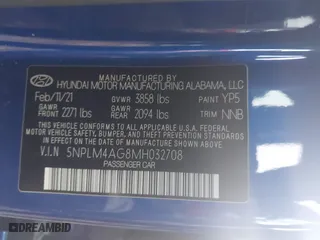 2021 Hyundai Elantra SEL with VIN 5NPLM4AG8MH032708, listed as a IAAI auction lot 41460624 with 51,122 mi miles. Bid and sale history available at carsss.com. Image 9.