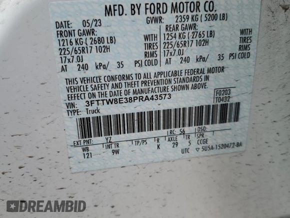 2023 Ford Maverick XL z VIN 3FTTW8E38PRA43573, wystawiony jako Copart lot #54835505 z przebiegiem 4 656 mil mil oraz Szkoda całkowita • Salvage title. Historia ofert i sprzedaży dostępna na DreamBid. Obrazek 12.