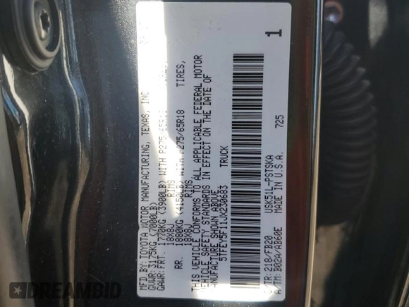 2018 Toyota Tundra 2WD SR5 with VIN 5TFEY5F11JX230683, listed as a Copart auction lot 83680994 with 142,784 mi miles and Salvage Title. Bid and sale history available at carsss.com. Image 14.