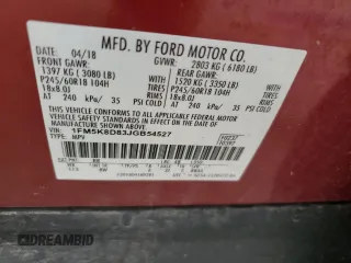 2018 Ford Explorer XLT with VIN 1FM5K8D83JGB54527, listed as a Copart auction lot 60068855 with 108,475 mi miles and Salvage title. Bid and sale history available at DreamBid. Image 14.
