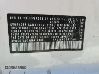 2021 Volkswagen Golf TSI z VIN 3VWG57AU7MM014486, wystawiony jako Copart lot #46552545 z przebiegiem 64 437 mil mil oraz Szkoda całkowita • Salvage title. Historia ofert i sprzedaży dostępna na DreamBid. Obrazek 12.