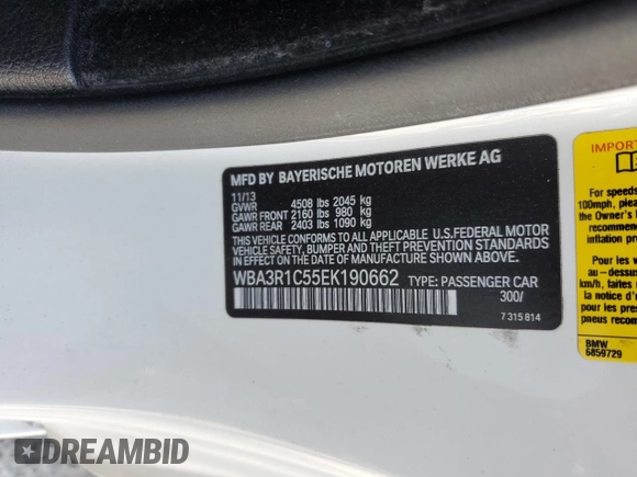 2014 BMW 4 Series 435i z VIN WBA3R1C55EK190662, wystawiony jako Copart lot #56992275 z przebiegiem 141 310 mil mil oraz Czysty tytuł • Clean title. Historia ofert i sprzedaży dostępna na DreamBid. Obrazek 12.