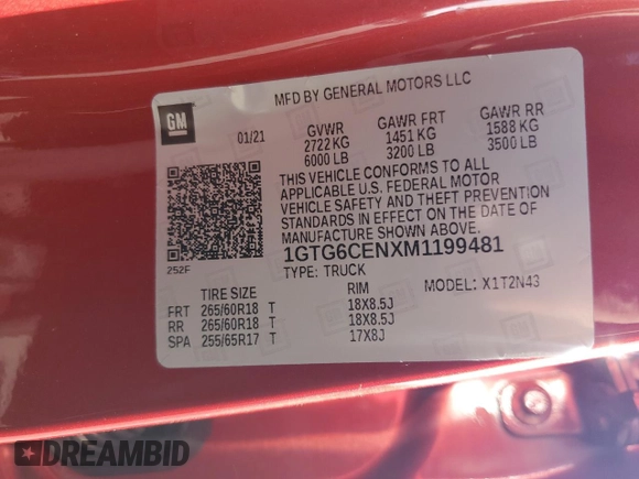 2021 GMC Canyon 4WD Elevation with VIN 1GTG6CENXM1199481, listed as a Copart auction lot 78863064 with 59,903 mi miles and Salvage Title. Bid and sale history available at carsss.com. Image 12.
