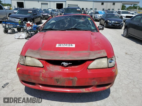 1997 Ford Mustang with VIN 1FALP4046VF167444, listed as a Copart auction lot 56124124 with 148,076 mi miles and Salvage Title. Bid and sale history available at carsss.com. Image 5.